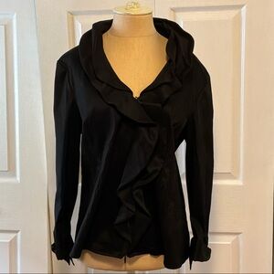 Samuel Dong Black Ruffled Zip Blazer